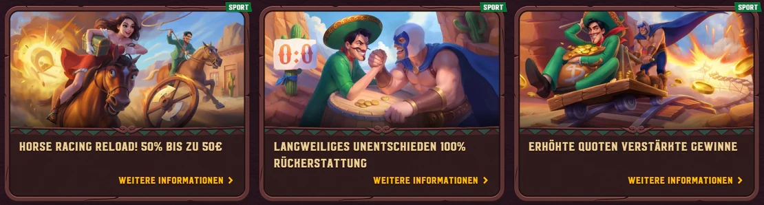 5 Gringos Casino sportbonussen met 50% horse racing reload tot €50, 100% terugbetaling bij gelijkspel en verhoogde quoteringen